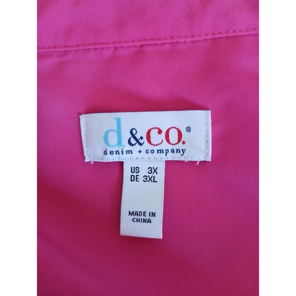 D.&Co Womens Blouse Tunic Pink roll-tab sleeve button shirt pockets 3X Office - Picture 15 of 16